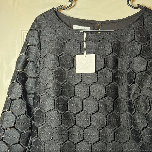 NEW $129 RSVP by Talbots Top Size L Black Geometric Blouse Lace Overlay Top NWT - Picture 3 of 8